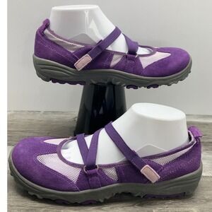 Lands End Purple Suede Mesh Mary Jane Sneakers Shoes Womens 7M 412591 Walking
